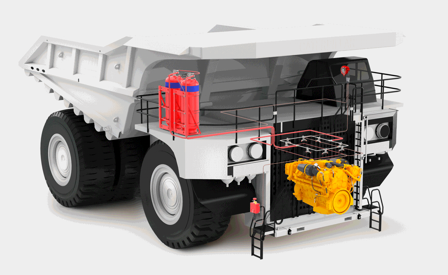 Fire suppression system installed on mining truck